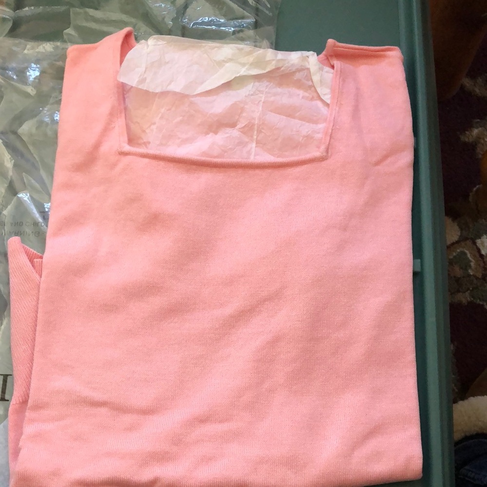 Large Pink Square Neck Short-Sleeve Summer Weight Appleseeds Sweater, Brand New